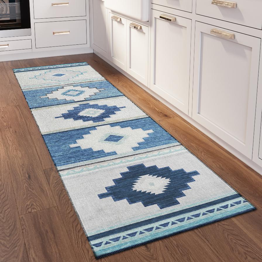 Indoor/Outdoor Sonora ASO31 Blue Washable 2'3" x 7'6" Runner Rug