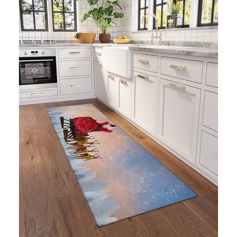 Indoor/Outdoor Cozy Winter ACW31 Blue Washable 2'3" x 7'6" Runner Rug