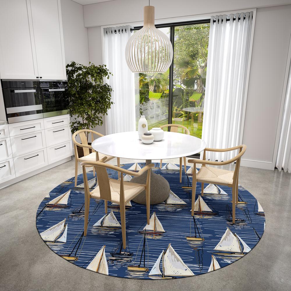 Indoor/Outdoor Harpswell AHP38 Blue Washable 8' x 8' Round Rug