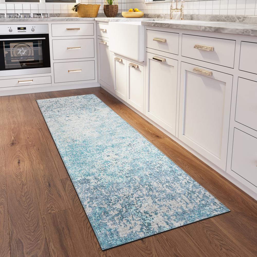 Rylee Blue Transitional Abstract 2'3" x 7'6" Runner Rug Blue ARY33