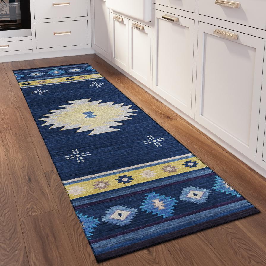 Indoor/Outdoor Sonora ASO34 Blue Washable 2'3" x 7'6" Runner Rug