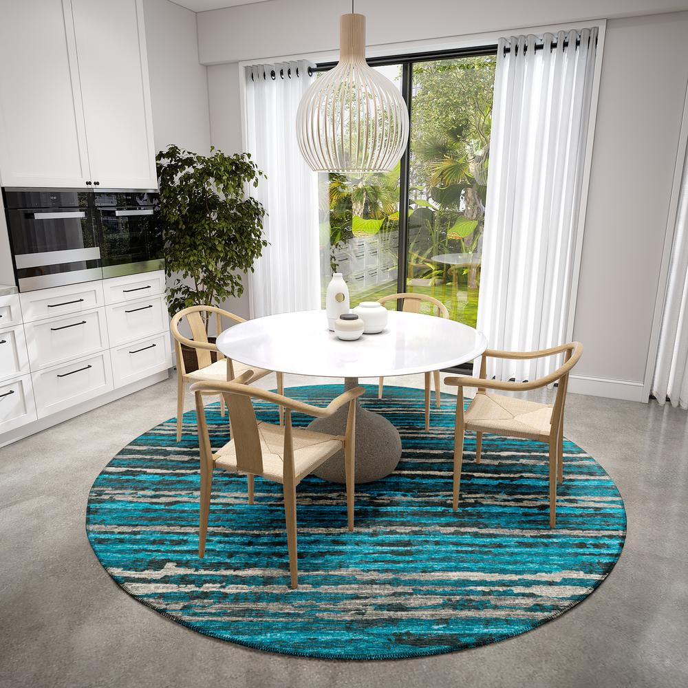 Bravado Peacock Contemporary Stripe 8' x 8' Area Rug Peacock ABV34