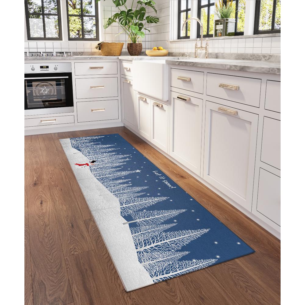 Indoor/Outdoor Cozy Winter ACW42 Blue Washable 2'3" x 7'6" Runner Rug