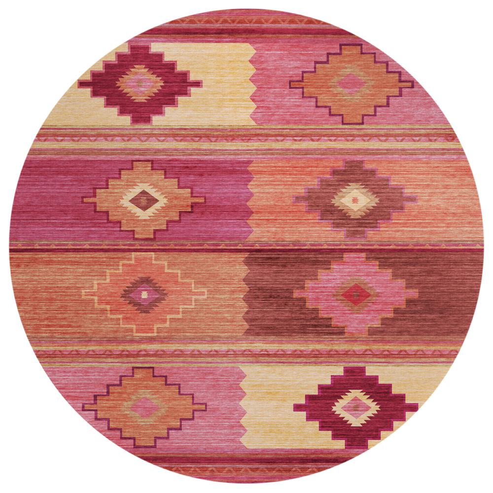 Indoor/Outdoor Sonora ASO31 Pink Washable 8' x 8' Round Rug