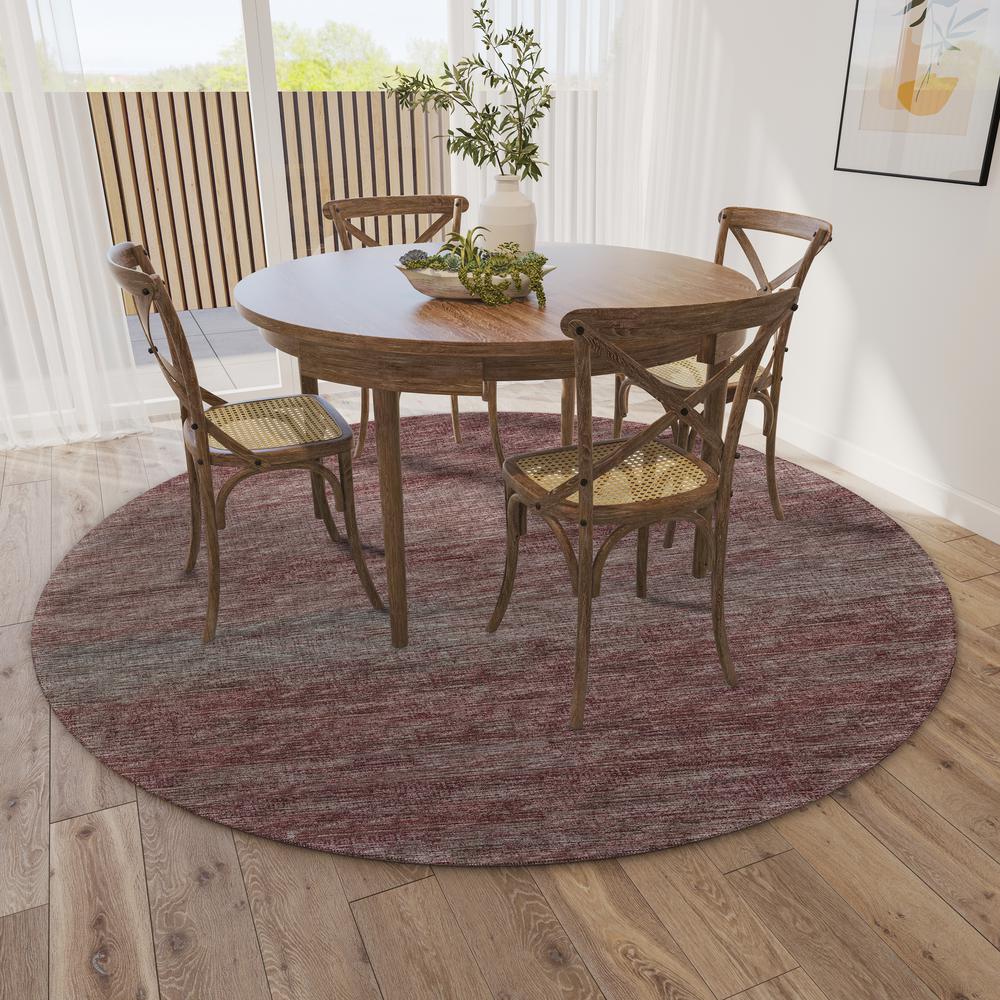 Marston Burgundy Transitional Striped 8' x 8' Round Rug Burgundy AMA31