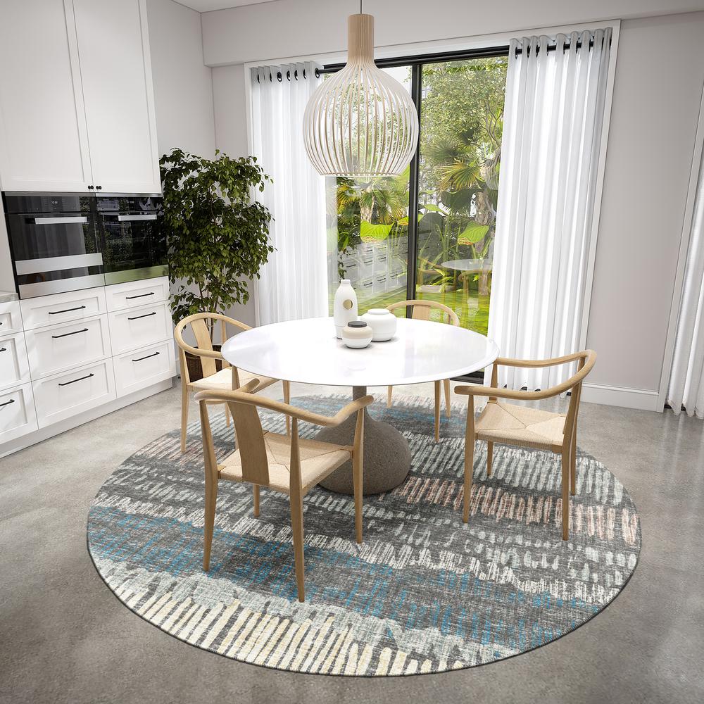 Rylee Gray Transitional Striped 8' x 8' Round Rug Gray ARY34