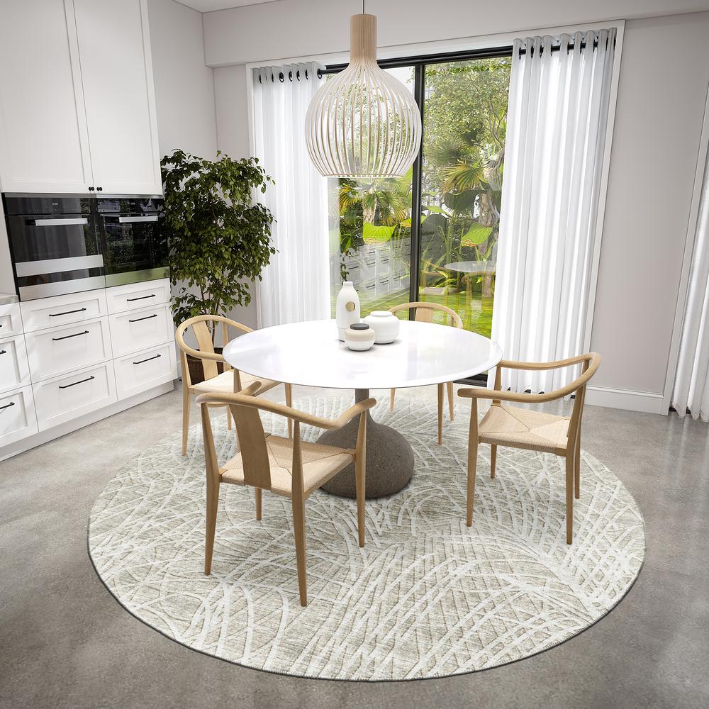 Rylee Beige Transitional Abstract 8' x 8' Round Rug Beige ARY32