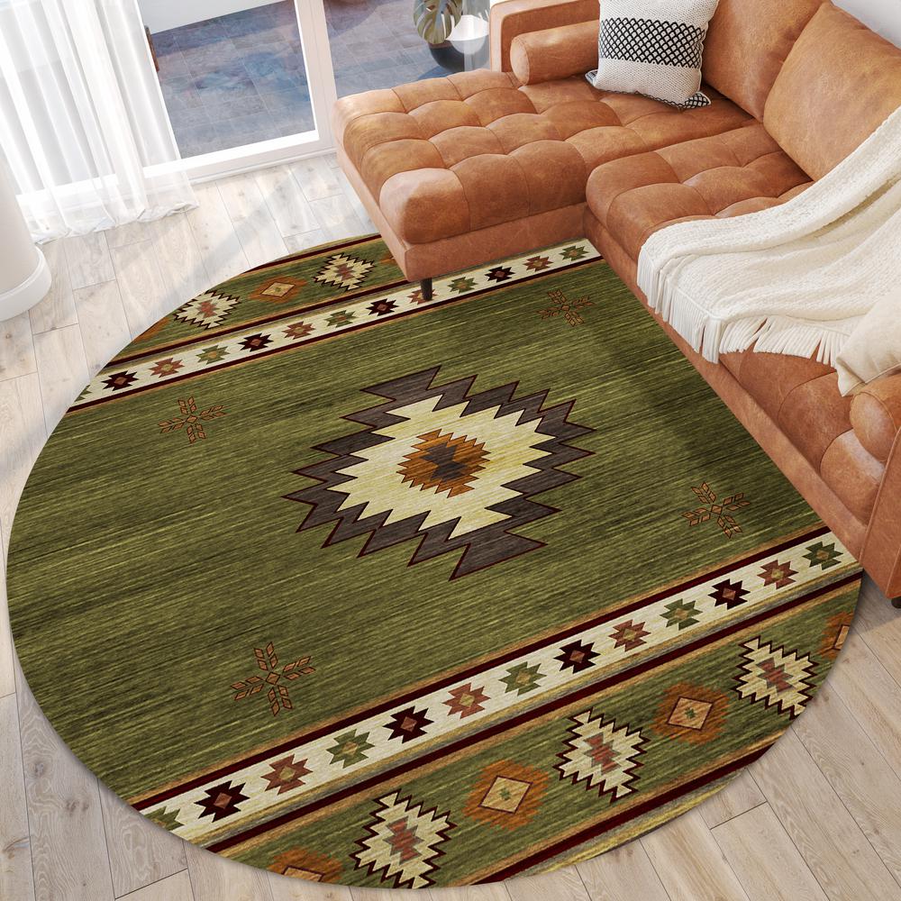 Indoor/Outdoor Sonora ASO34 Green Washable 8' x 8' Round Rug