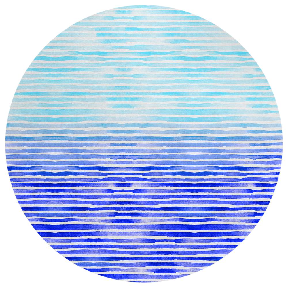 Indoor/Outdoor Surfside ASR38 Blue Washable 8' x 8' Round Rug