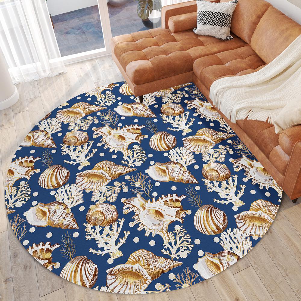 Indoor/Outdoor Surfside ASR36 Blue Washable 8' x 8' Round Rug