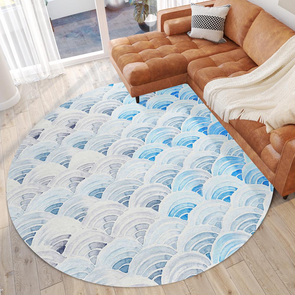 Indoor/Outdoor Surfside ASR35 Blue Washable 8' x 8' Round Rug