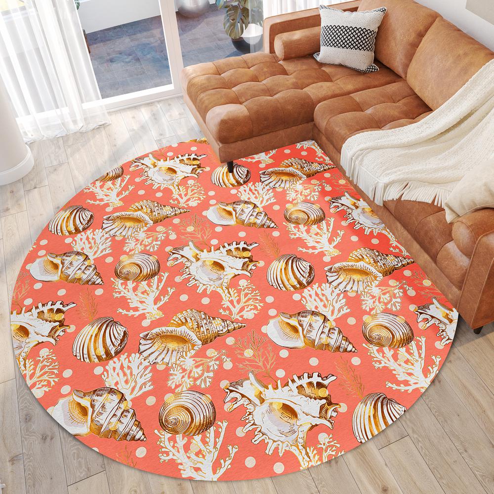 Indoor/Outdoor Surfside ASR36 Peach Washable 8' x 8' Round Rug