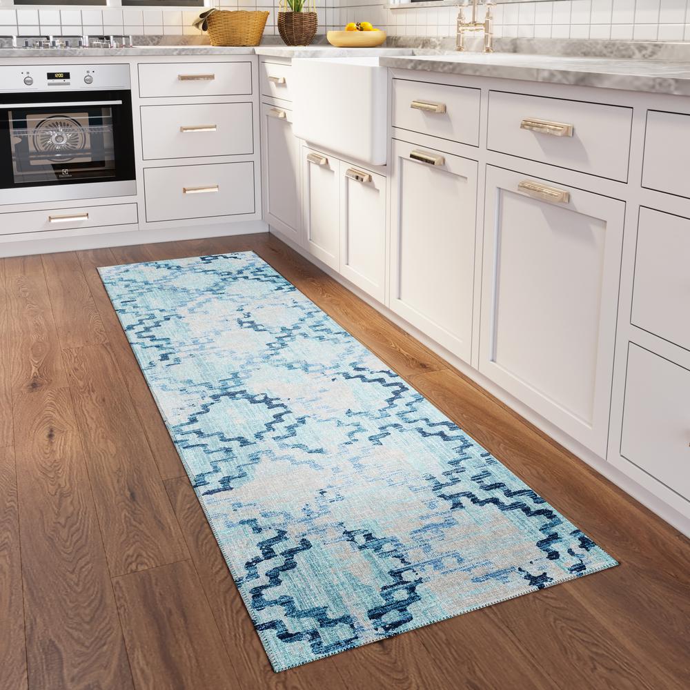Yuma Blue Transitional Trellis 2'3" x 7'6" Runner Rug Blue AYU45