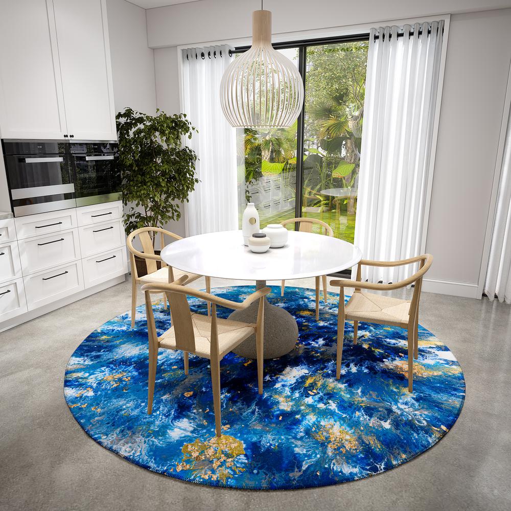 Karina Blue Modern Abstract 8' x 8' Area Rug Blue AKC47