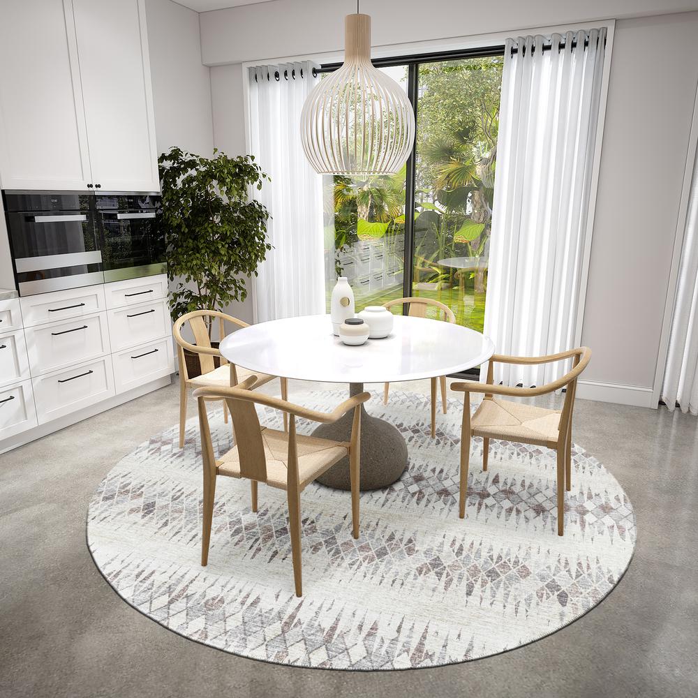 Rylee Beige Transitional Chevron 8' x 8' Round Rug Beige ARY35