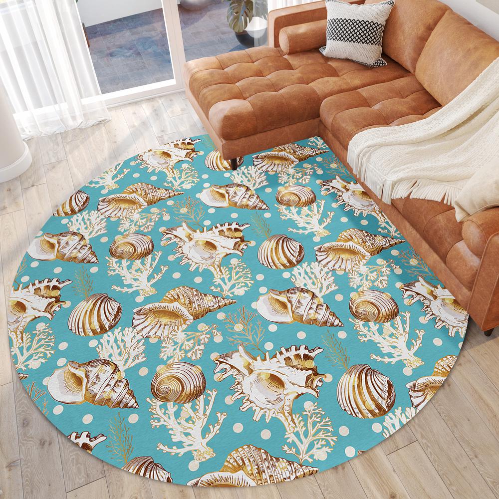 Indoor/Outdoor Surfside ASR36 Aqua Washable 8' x 8' Round Rug