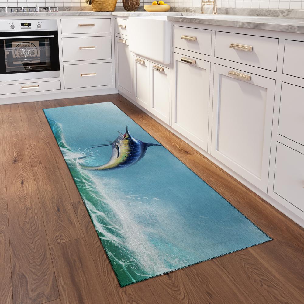 Indoor/Outdoor Harpswell AHP32 Blue Washable 2'3" x 7'6" Runner Rug