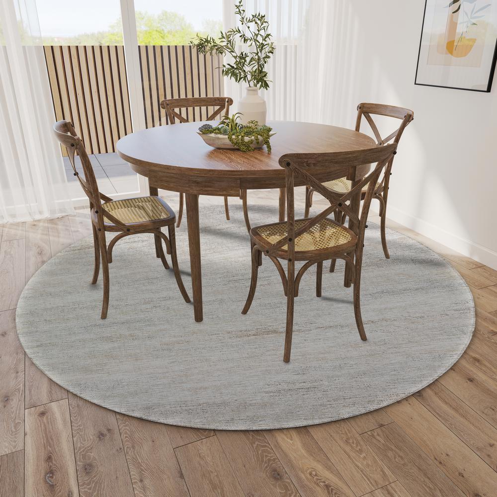 Marston Beige Transitional Striped 8' x 8' Round Rug Beige AMA31