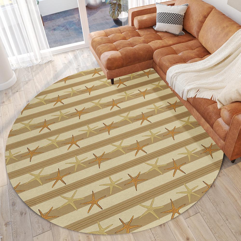 Indoor/Outdoor Surfside ASR42 Tan Washable 8' x 8' Round Rug