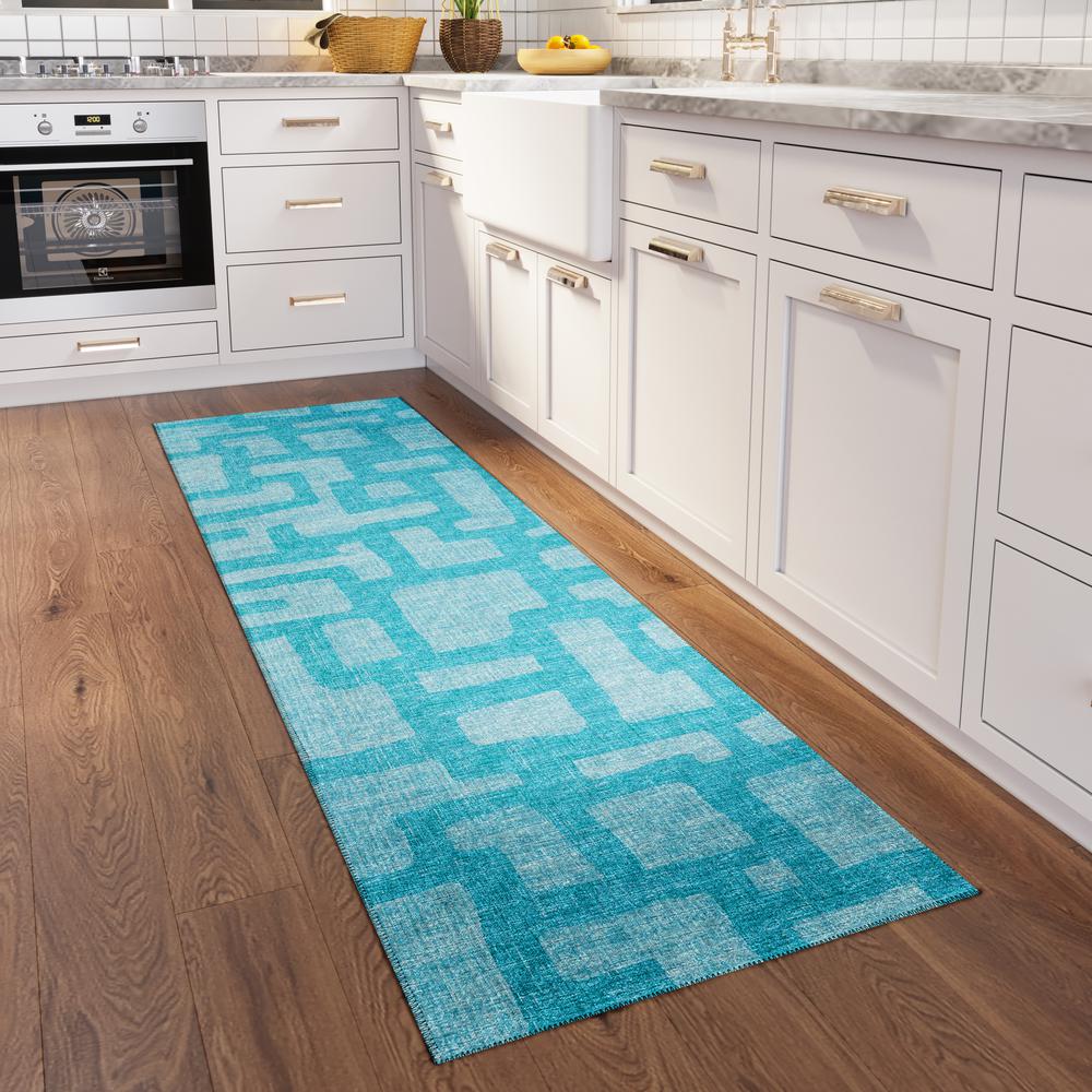 Yuma Turquoise Contemporary Geometric 2'3" x 7'6" Runner Rug Turquoise AYU34