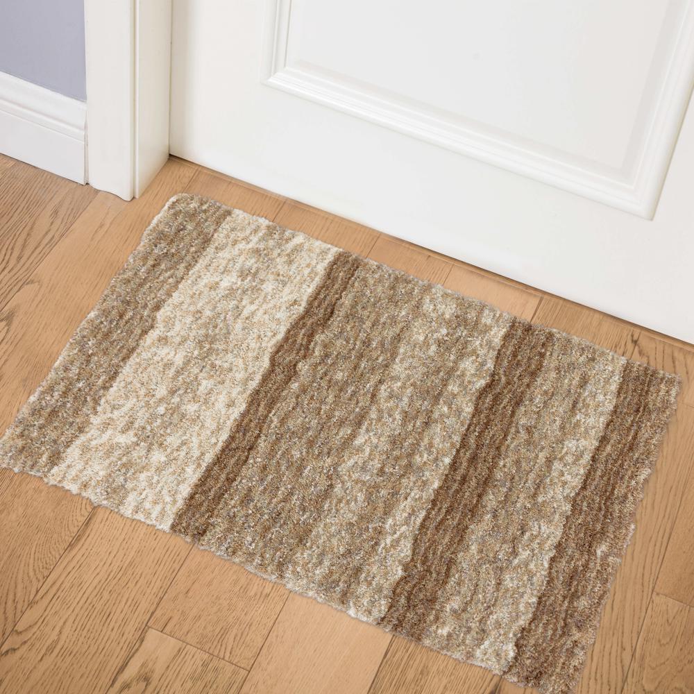 Addison Sanibel Striped Taupe Shag 2' x 3' Accent Rug
