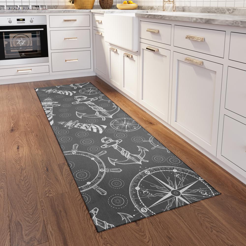 Indoor/Outdoor Harpswell AHP39 Smoke Washable 2'3" x 7'6" Runner Rug