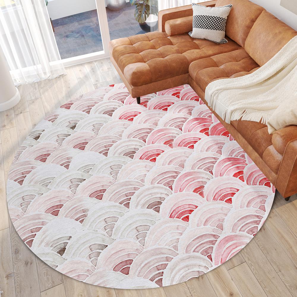 Indoor/Outdoor Surfside ASR35 Red Washable 8' x 8' Round Rug