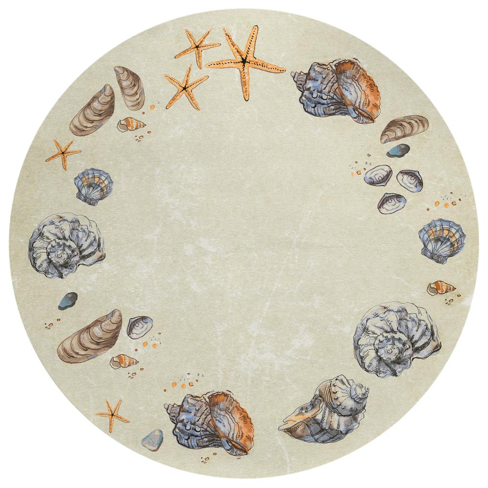 Indoor/Outdoor Surfside ASR39 Oyster Washable 8' x 8' Round Rug