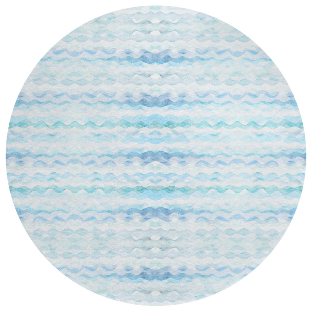 Indoor/Outdoor Surfside ASR46 Blue Washable 8' x 8' Round Rug