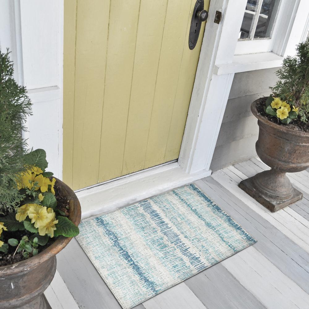 Rylee Blue Transitional Striped 1'8" x 2'6" Accent Rug Blue ARY34