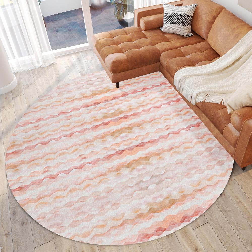 Indoor/Outdoor Surfside ASR46 Peach Washable 8' x 8' Round Rug