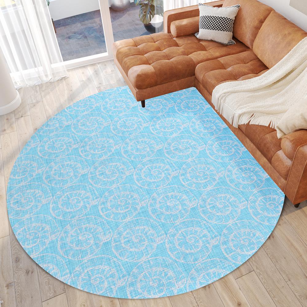 Indoor/Outdoor Surfside ASR41 Aqua Washable 8' x 8' Round Rug
