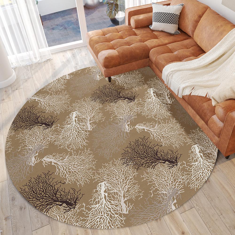 Indoor/Outdoor Surfside ASR33 Latte Washable 8' x 8' Round Rug