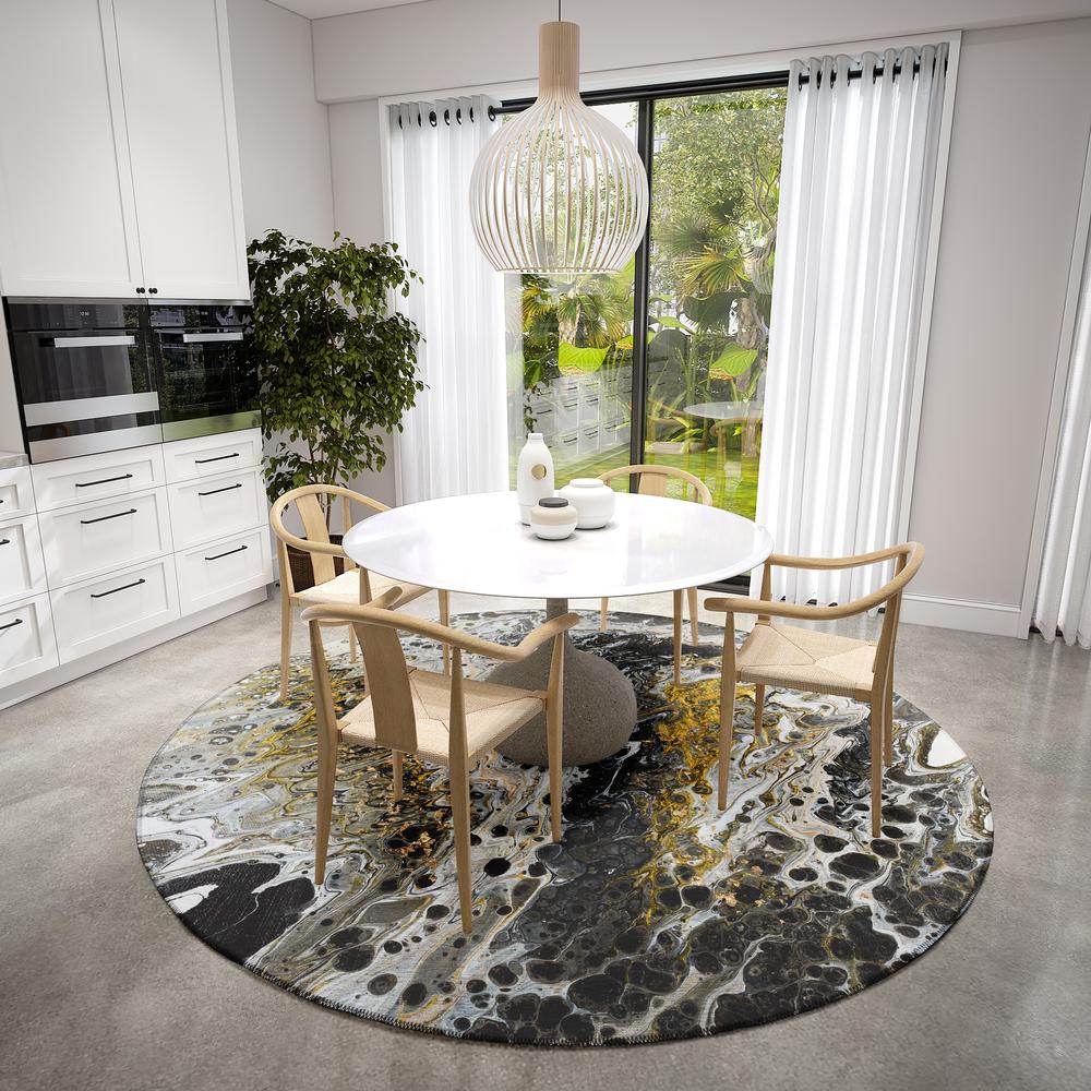 Karina Midnight Modern Abstract 8' x 8' Area Rug Midnight AKC43