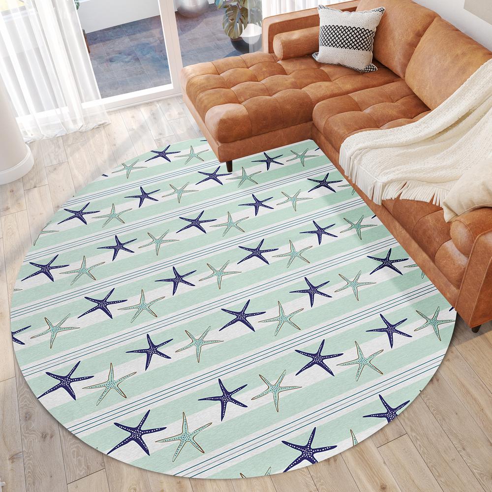 Indoor/Outdoor Surfside ASR42 Seaglass Washable 8' x 8' Round Rug