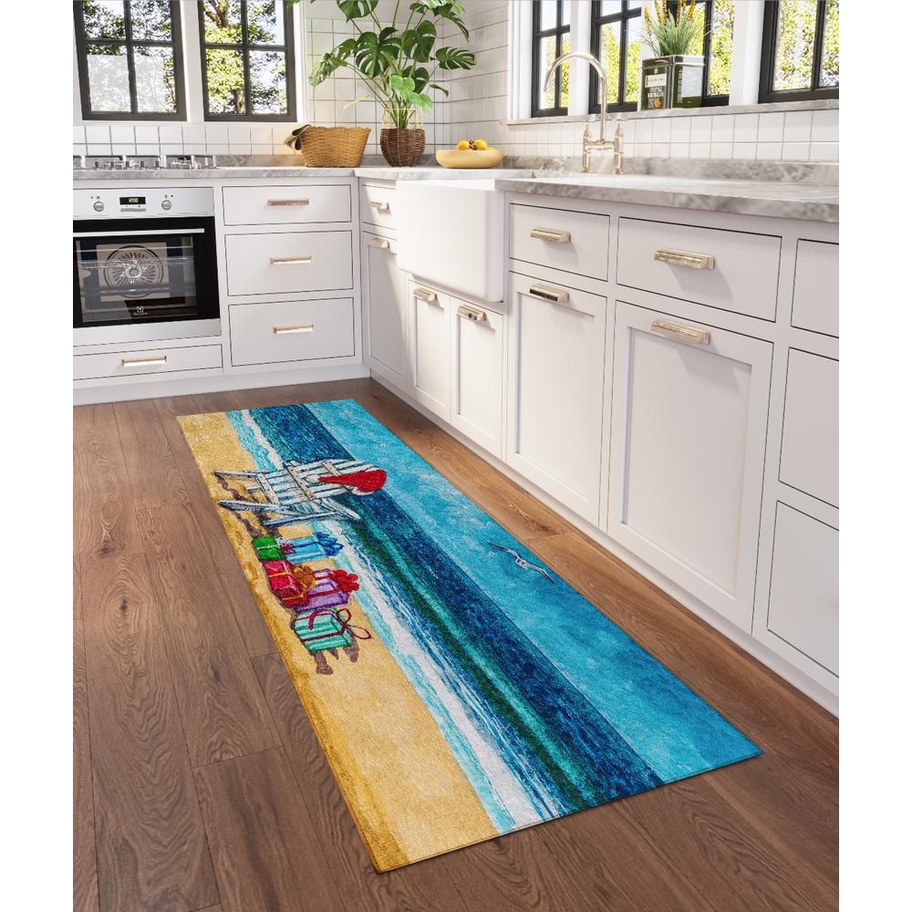 Indoor/Outdoor Cozy Winter ACW39 Blue Washable 2'3" x 7'6" Runner Rug