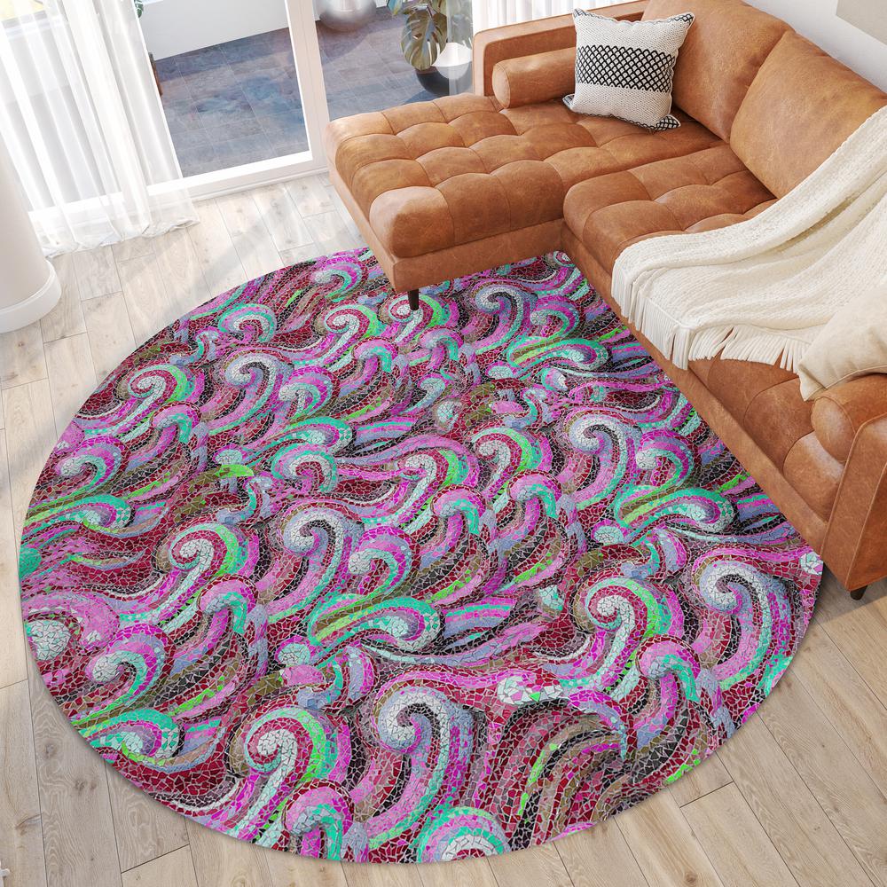 Indoor/Outdoor Surfside ASR44 Raspberry Washable 8' x 8' Round Rug