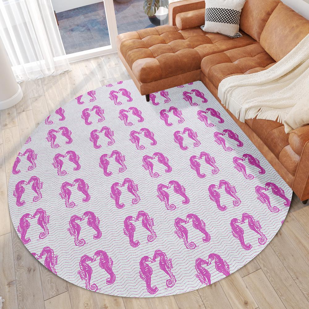Indoor/Outdoor Surfside ASR45 Pink Washable 8' x 8' Round Rug