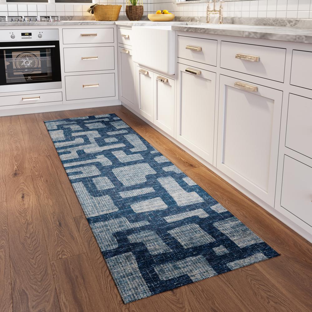 Yuma Blue Contemporary Geometric 2'3" x 7'6" Runner Rug Blue AYU34
