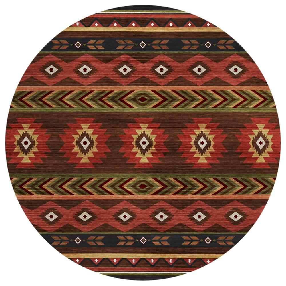 Indoor/Outdoor Sonora ASO33 Brown Washable 8' x 8' Round Rug