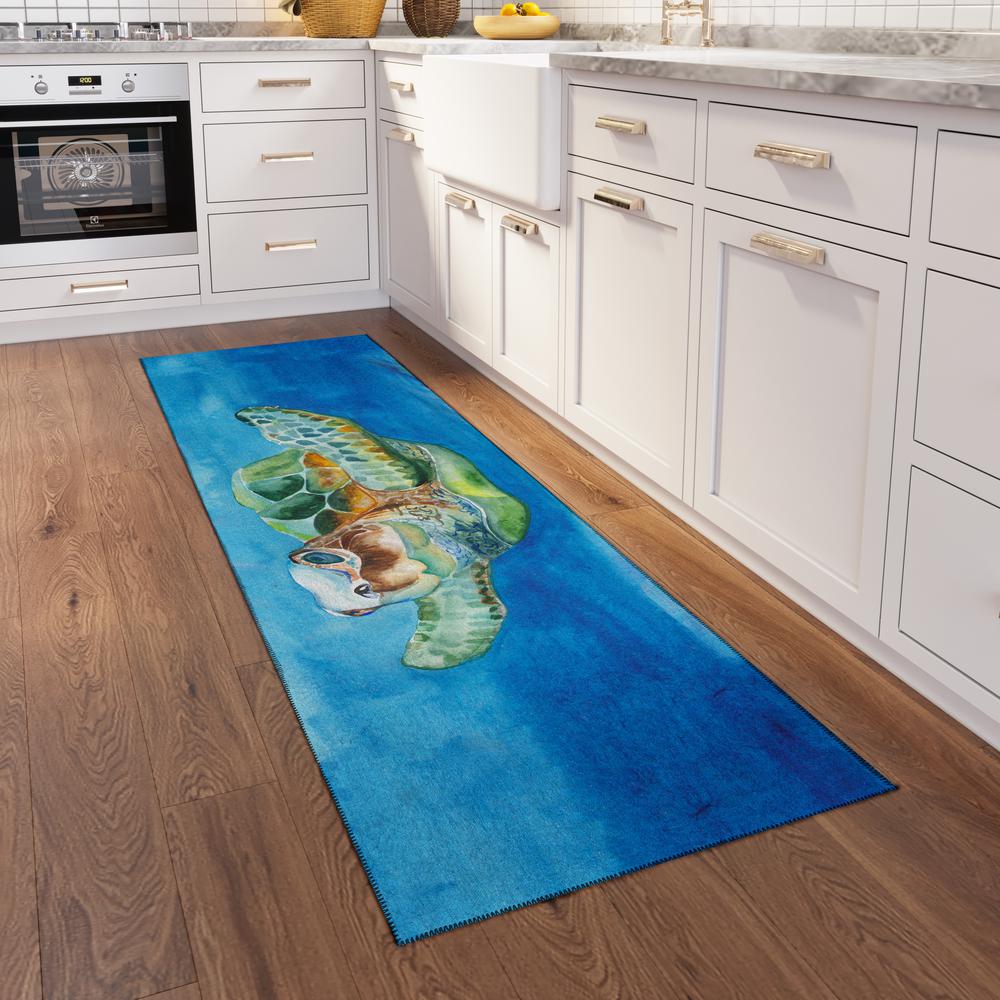 Indoor/Outdoor Harpswell AHP33 Blue Washable 2'3" x 7'6" Runner Rug