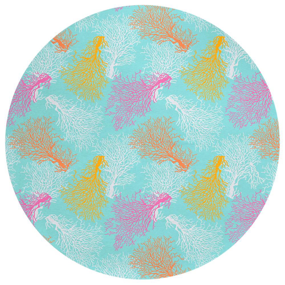 Indoor/Outdoor Surfside ASR33 Aqua Washable 8' x 8' Round Rug