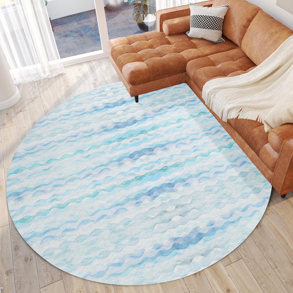 Indoor/Outdoor Surfside ASR46 Blue Washable 8' x 8' Round Rug