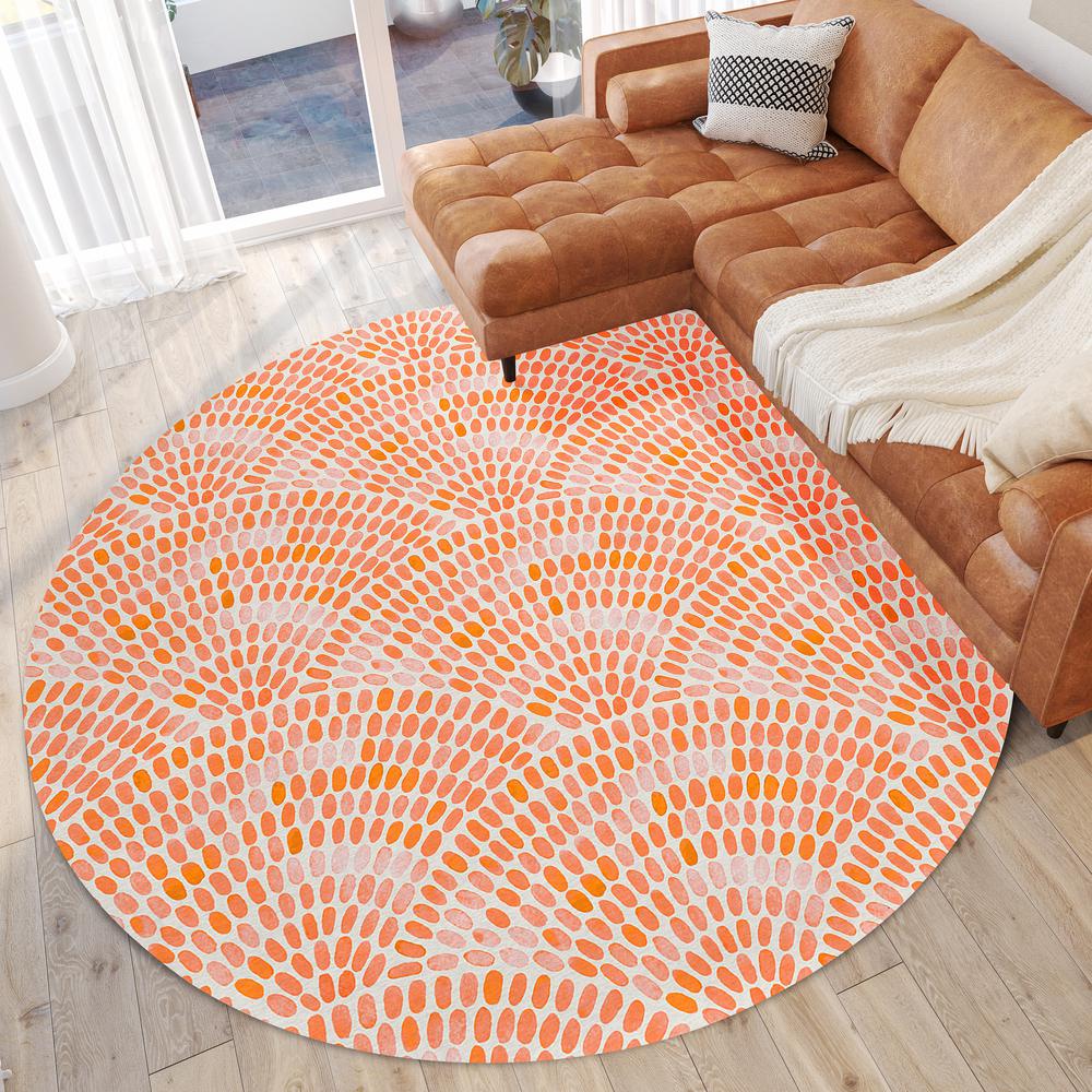 Indoor/Outdoor Surfside ASR37 Peach Washable 8' x 8' Round Rug