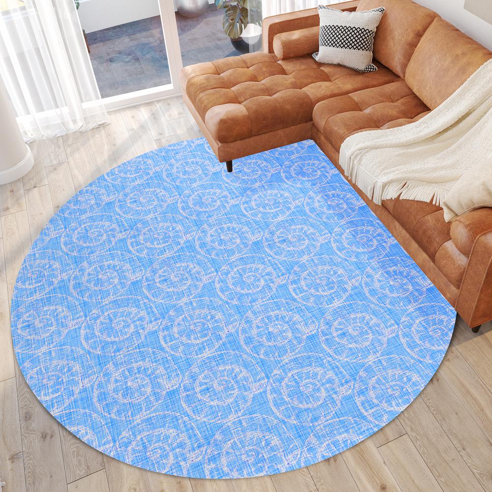 Indoor/Outdoor Surfside ASR41 Blue Washable 8' x 8' Round Rug
