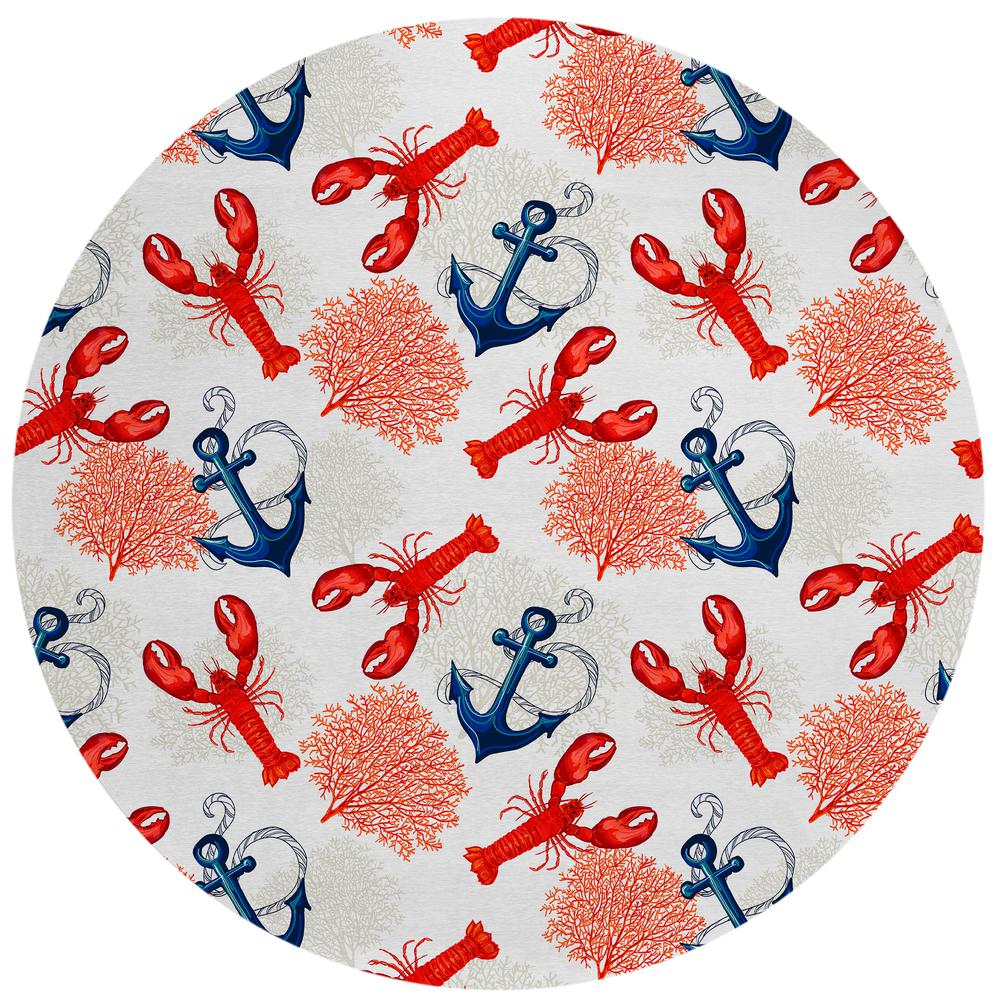 Indoor/Outdoor Harpswell AHP34 Red Washable 8' x 8' Round Rug