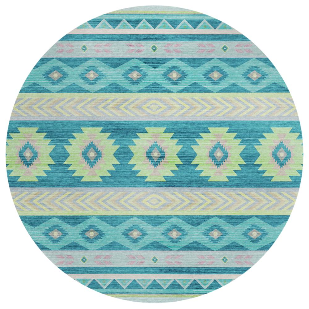 Indoor/Outdoor Sonora ASO33 Peacock Washable 8' x 8' Round Rug