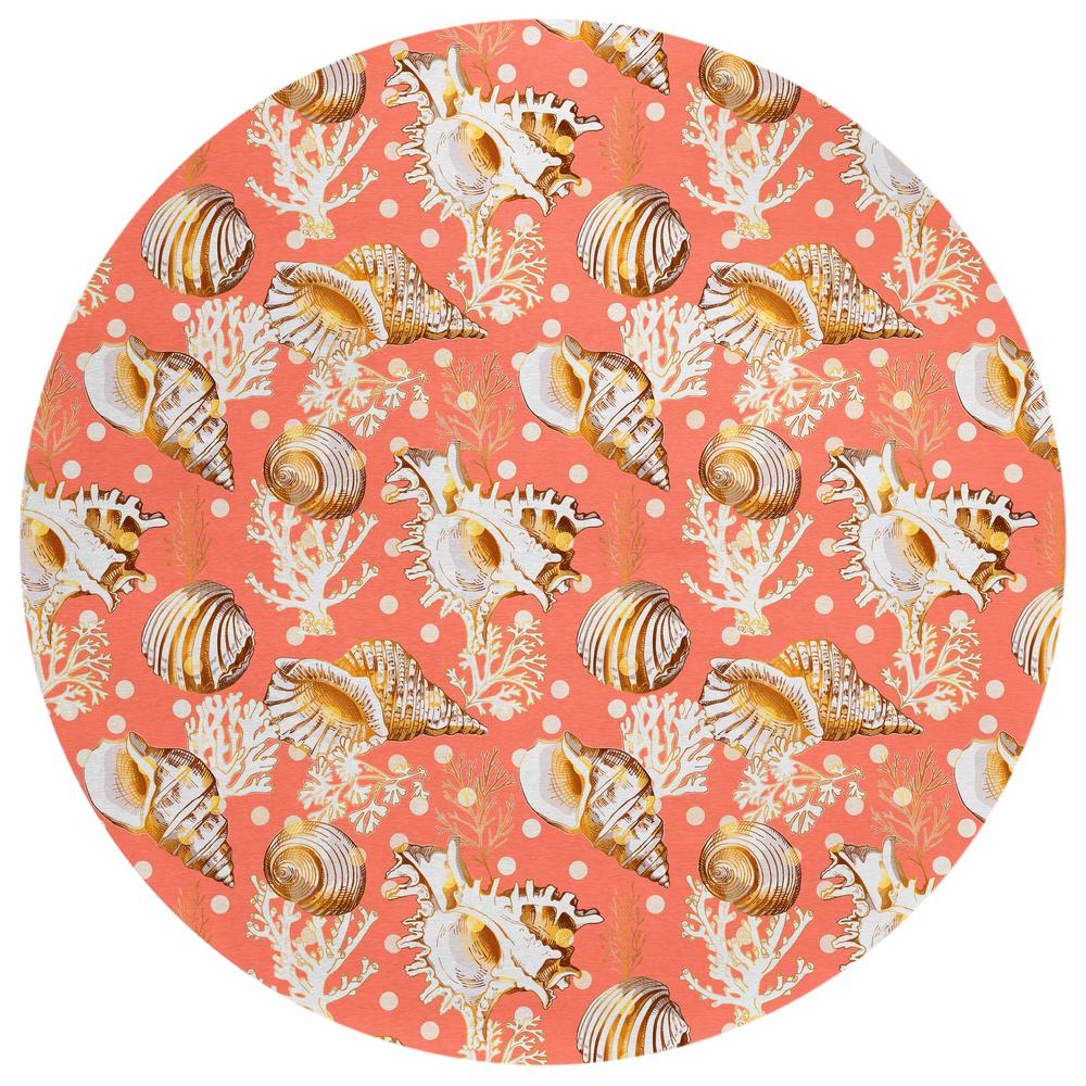 Indoor/Outdoor Surfside ASR36 Peach Washable 8' x 8' Round Rug