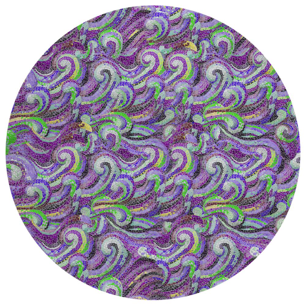 Indoor/Outdoor Surfside ASR44 Purple Washable 8' x 8' Round Rug
