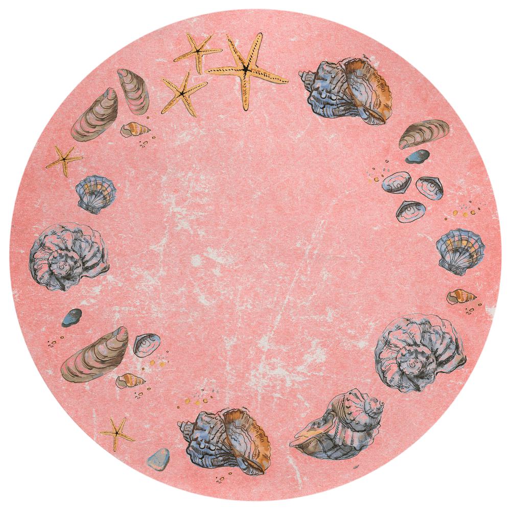 Indoor/Outdoor Surfside ASR39 Peach Washable 8' x 8' Round Rug